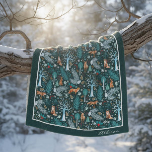 Winter Woodland Teal/Gold ID785 Fleece Blanket