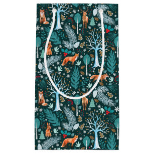 Winter Woodland Teal/Gold ID785 Small Gift Bag