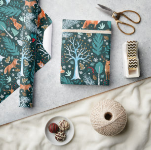 Winter Woodland Teal/Gold ID785 Wrapping Paper