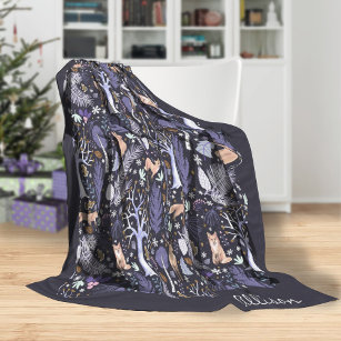Winter Woodland Violet/Gold ID785 Fleece Blanket