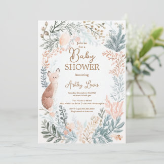Winter woodland watercolor leaves  invitation