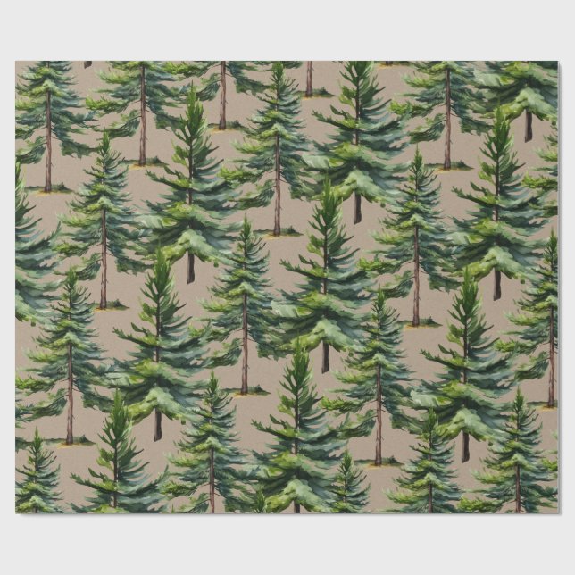 Winter Woodland Watercolor Spruce Forest Kraft Wrapping Paper (Flat)
