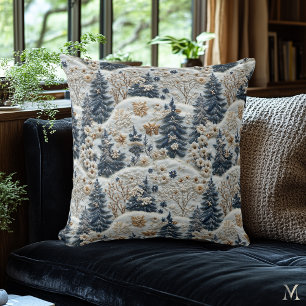 Winter Woodland with Embroidered-Look  design Throw Pillow