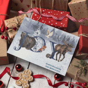 Winter Woodland Wonderland JOY Snow Holiday Card
