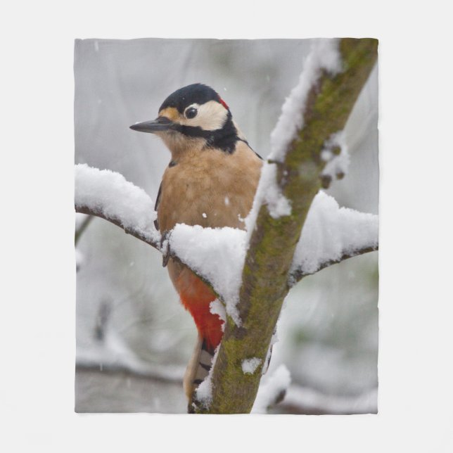 Winter Woodpecker Fleece Blanket (Front)