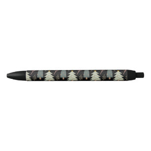 Winter Woods Christmas Trees Modern Pattern Black Black Ink Pen
