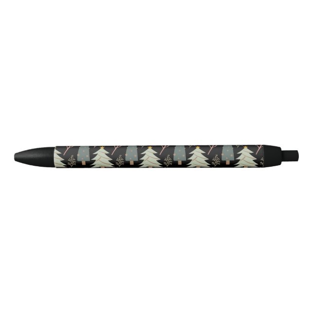 Winter Woods Christmas Trees Modern Pattern Black Ink Pen (Front)