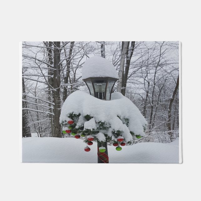 Winter Woods Snowy Lamppost Holiday Christmas Doormat (Front)