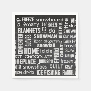 Winter Word Cloud on chalkboard Napkin