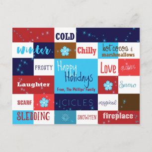 Winter Words Fun Typography Holiday Postcard Card