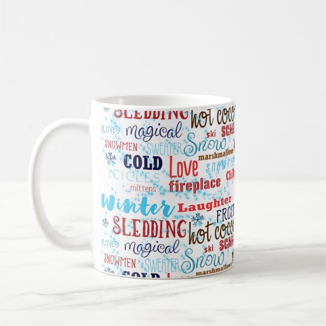 Winter Words Typography Fun Holiday Coffee Mug (Left)
