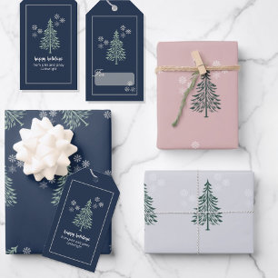 Winter Wrapping Paper Set – Evergreen Trees & Snow