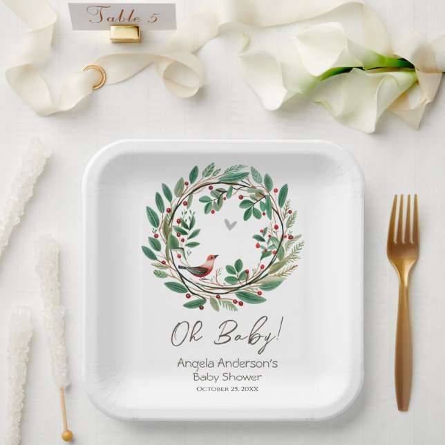 Winter Wreath Berry Christmas Baby Shower Paper Plate (Wedding)