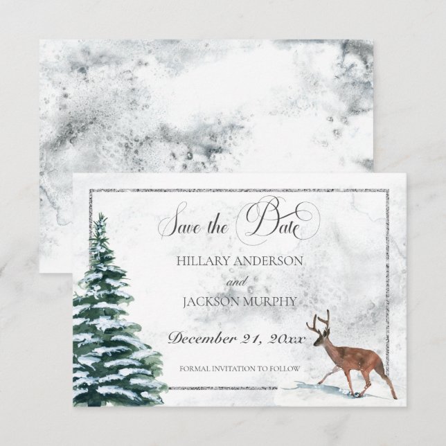 Winter Wreath & Cardinal Wedding Save The Date (Front/Back)