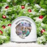 Winter Wreath Dog's Photo Christmas Snowglobe<br><div class="desc">Photo Snow Globe featuring your dog's favourite photo. Personalize it with his/her name and year. Change the text and personalize it as you prefer.</div>
