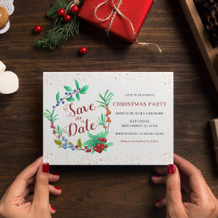 Winter Wreath & Gold Christmas Save the Date Invitation Postcard