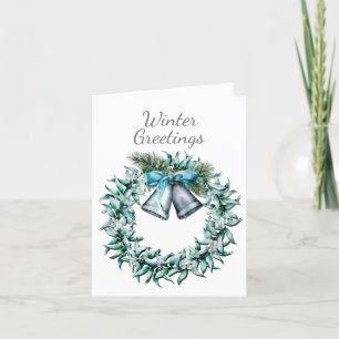 Winter Wreath in Silver, Blue and Green Holiday Card