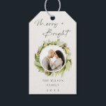 Winter Wreath Merry & Bright Photo Christmas Gift Tags<br><div class="desc">If you need any further customisation please feel free to message me on yellowfebstudio@gmail.com.</div>