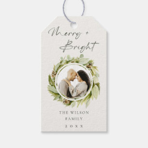 Winter Wreath Merry & Bright Photo Christmas Gift Tags