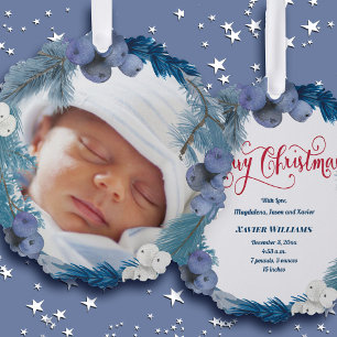 winter wreath new baby  Merry Christmas Ornament Card