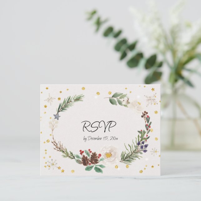 Winter Wreath of Pine Cones and Holly  Postcard (Standing Front)