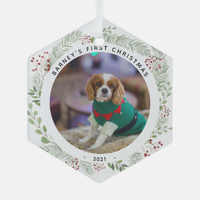 Winter Wreath Pet's photo  Glass Ornament (Front)