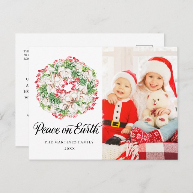 Winter Wreath Photo Christmas Holiday Postcard (Front/Back)