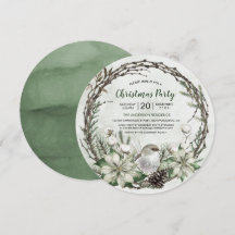 Winter Wreath Poinsettia & Bird Christmas