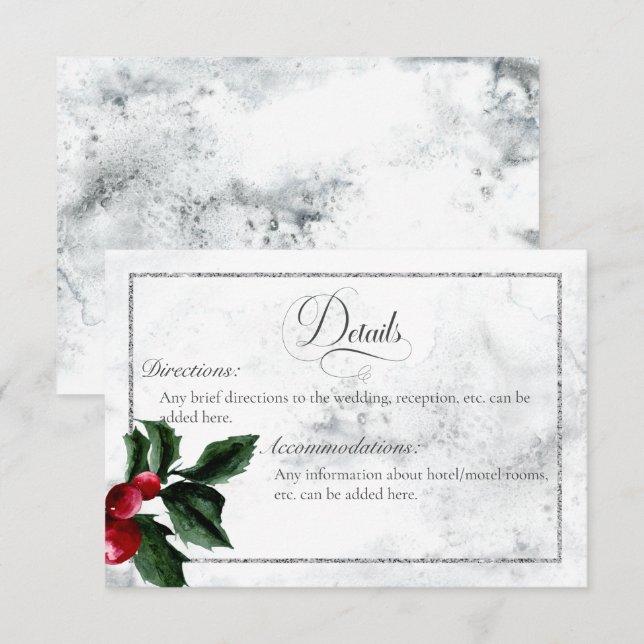 Winter Wreath & Red Cardinal Details Wedding Enclosure Card (Front/Back)