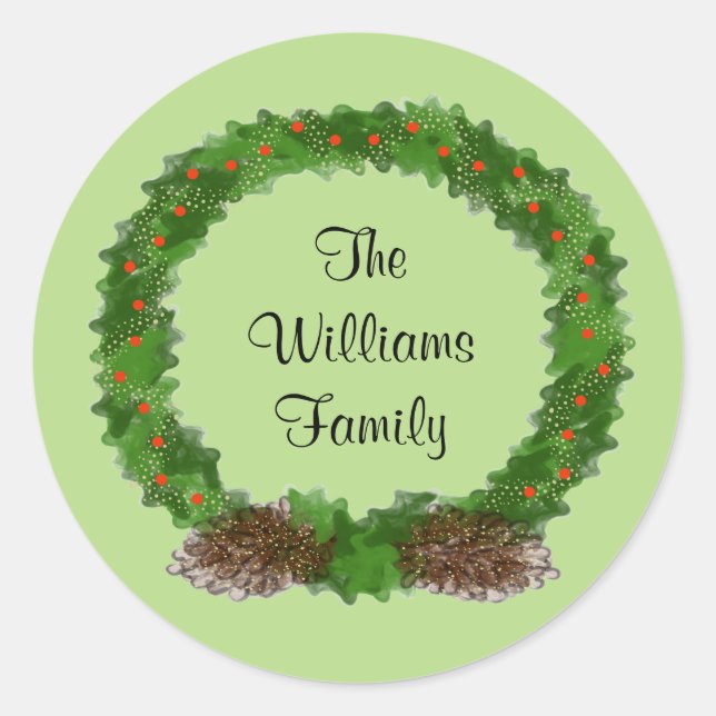 Winter Wreath Round Sticker (Front)