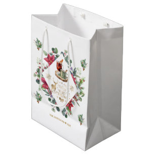 Winter Wreath Script Wish You A Merry Christmas Medium Gift Bag