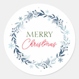 Winter wreath with Merry Christmas Classic Round Sticker
