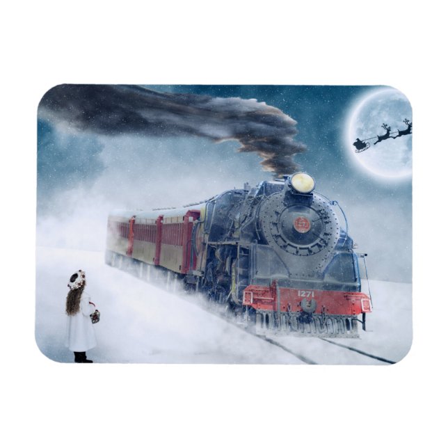 Winter Xmas Train with Girl Magnet (Horizontal)