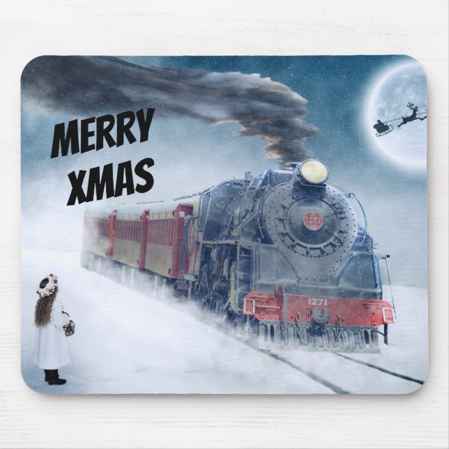 Winter Xmas Train with Girl Mouse Pad (Front)