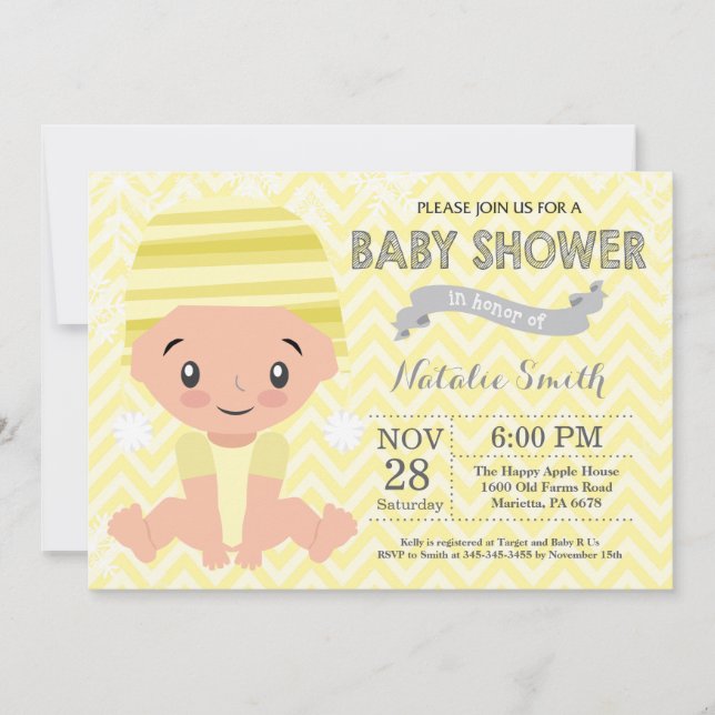 Winter Yellow Baby Shower Invitation (Front)