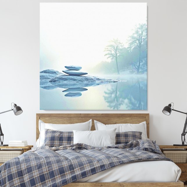 Winter Zen: Foggy Lake Balance Canvas Print (Insitu(Bedroom))