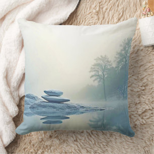 Winter Zen: Foggy Lake Balance Throw Pillow