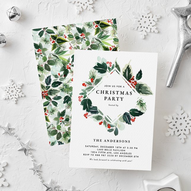Winterberry and Holly Greenery Christmas Party Invitation (Creator Uploaded)