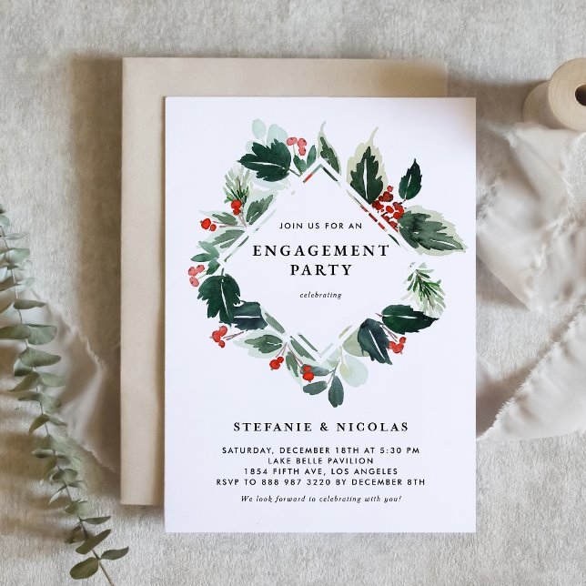 Winterberry and Holly Greenery Engagement Party Invitation (Creator Uploaded)
