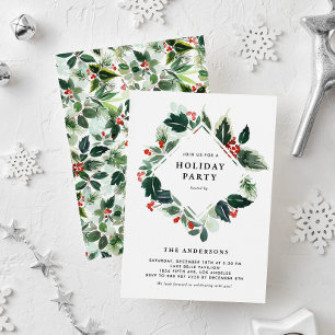 Winterberry and Holly Greenery Holiday Party Invitation