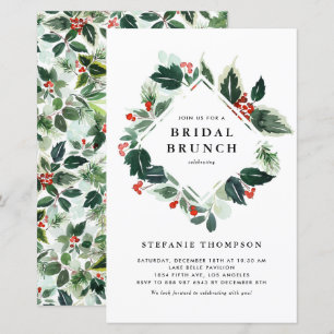 Winterberry Holly Greenery Bridal Brunch Invite