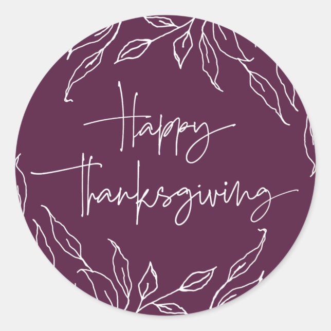 Winterberry Leaf Motif Happy Thanksgiving Classic Round Sticker (Front)