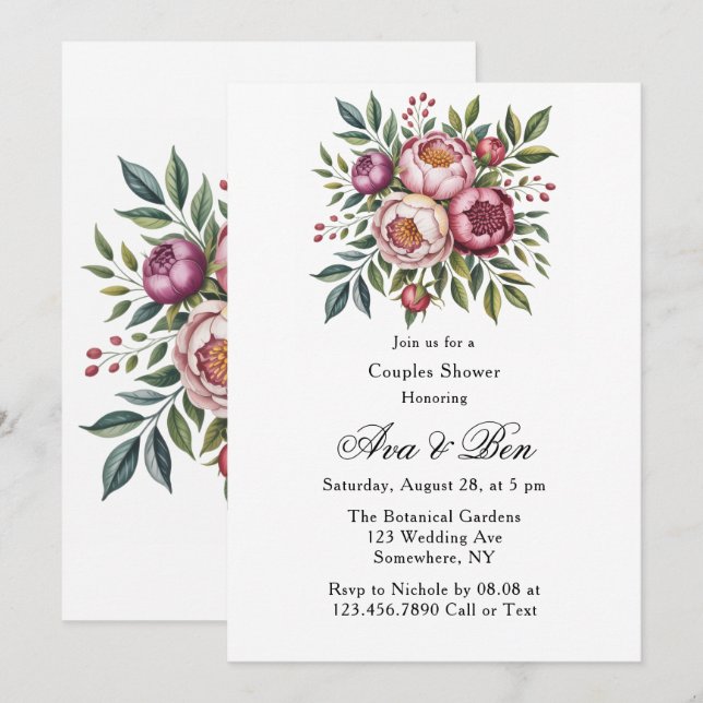 Winterberry Primrose Paint Floral Couples Shower Invitation (Front/Back)