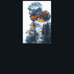 Winterbound Man Double Exposure Canvas Print<br><div class="desc">Discover a profound connection with the wild in this striking double exposure portrait. A man with a short beard, clad in winter gear and a woollen hat, becomes one with a majestic alpine landscape. The area of his hat and his very body are seamlessly merged with towering mountains and resilient...</div>