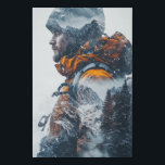 Winterbound Man Double Exposure Faux Canvas Print<br><div class="desc">Discover a profound connection with the wild in this striking double exposure portrait. A man with a short beard, clad in winter gear and a woollen hat, becomes one with a majestic alpine landscape. The area of his hat and his very body are seamlessly merged with towering mountains and resilient...</div>