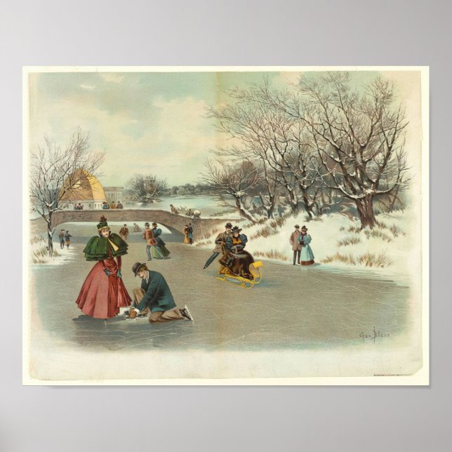 Winter's Enjoyment in Central Park Poster (Front)