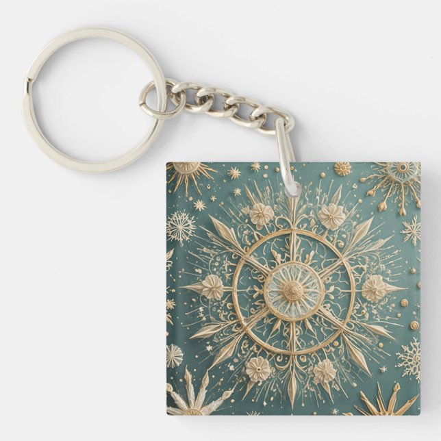 Winter's Golden Embrace: A Snowflake Serenade Keychain (Front)