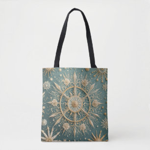 Winter's Golden Embrace: A Snowflake Serenade Tote Bag