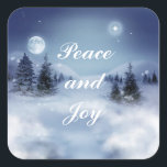 Winter's Night Sticker<br><div class="desc">Square sticker with an image of a beautiful winter night with a luminous full moon and a starlit sky and a customizable holiday sentiment. See matching greeting card, confetti and wrapping paper. See the entire Hanukkah Sticker collection under the CARDS & STICKERS category in the HOLIDAYS section.</div>