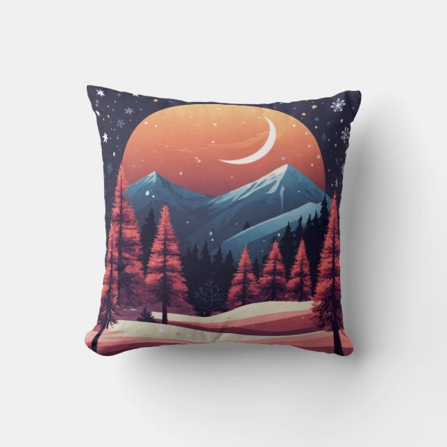 Winter's Nocturnal Charm Throw Pillow (Front)